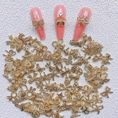 10 Pcs Bow Knot Metal Nail Charms Golden Silver Alloy Decors For Nails Art