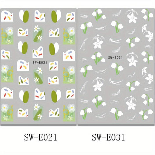 2pcs 3D Campanula Flower Nail Art Sticker Tulip Love Decoration