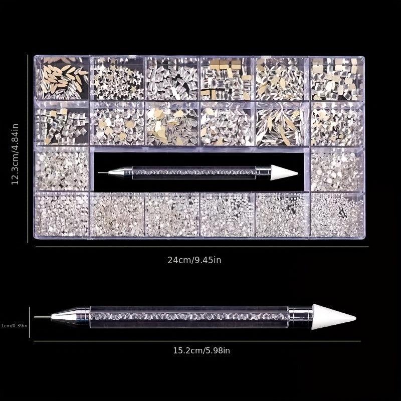 21 Grids Flat AB Rhinestones Kit Nail Art Decorations DIY Crafts Gemstones