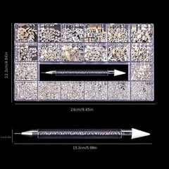 21 Grids Flat AB Rhinestones Kit Nail Art Decorations DIY Crafts Gemstones