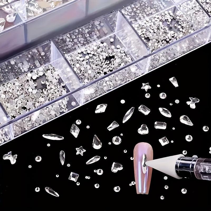 21 Grids Flat AB Rhinestones Kit Nail Art Decorations DIY Crafts Gemstones