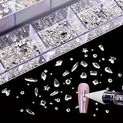 21 Grids Flat AB Rhinestones Kit Nail Art Decorations DIY Crafts Gemstones
