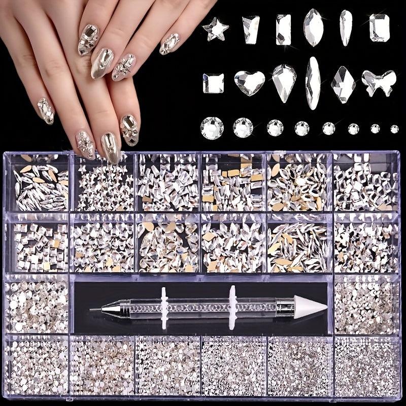 21 Grids Flat AB Rhinestones Kit Nail Art Decorations DIY Crafts Gemstones