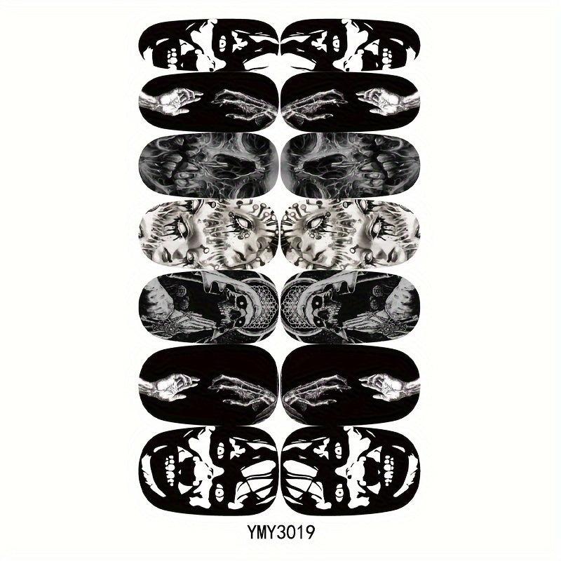 10 Sheets Halloween Nail Polish Stickers Scary Face Nail Art Strips Decals