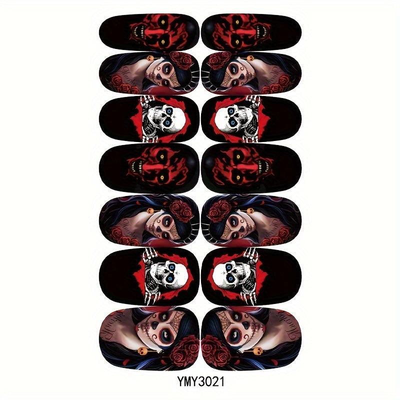 10 Sheets Halloween Nail Polish Stickers Scary Face Nail Art Strips Decals