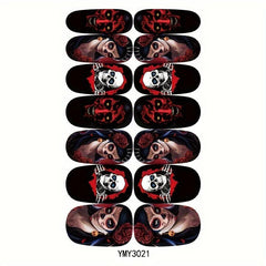 10 Sheets Halloween Nail Polish Stickers Scary Face Nail Art Strips Decals