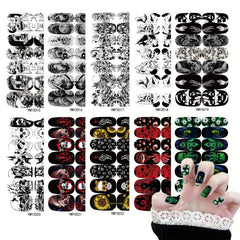 10 Sheets Halloween Nail Polish Stickers Scary Face Nail Art Strips Decals