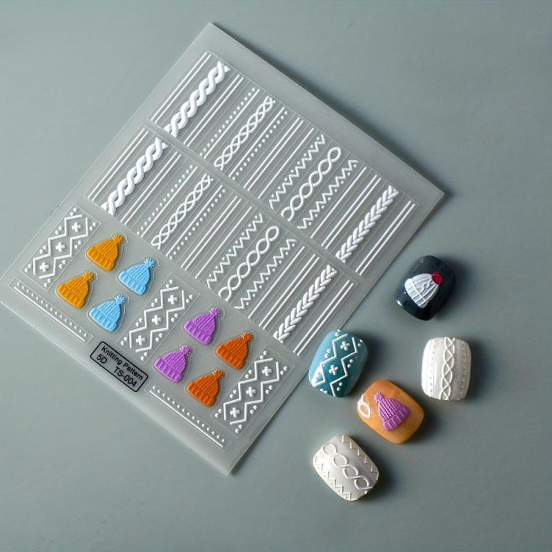 5D Embossed Knitted Sweater Nail Art Sticker Self Adhesive Nail Art Decals