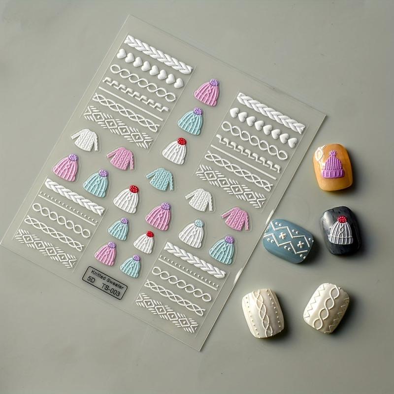 5D Embossed Knitted Sweater Nail Art Sticker Self Adhesive Nail Art Decals