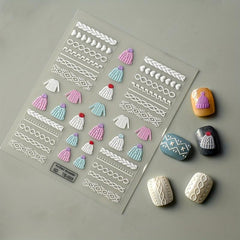 5D Embossed Knitted Sweater Nail Art Sticker Self Adhesive Nail Art Decals
