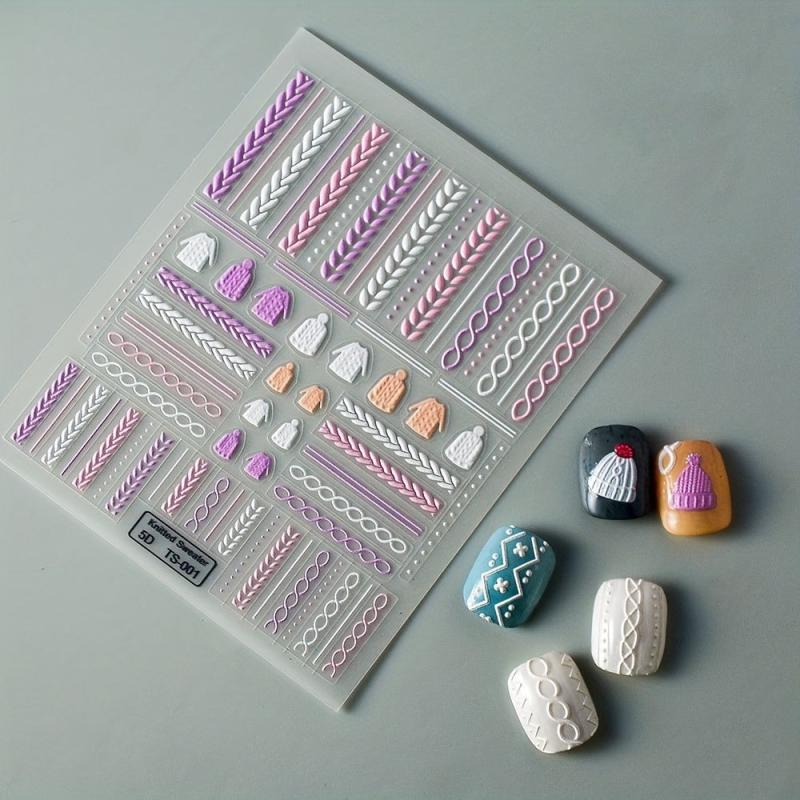 5D Embossed Knitted Sweater Nail Art Sticker Self Adhesive Nail Art Decals