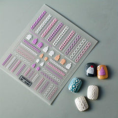 5D Embossed Knitted Sweater Nail Art Sticker Self Adhesive Nail Art Decals