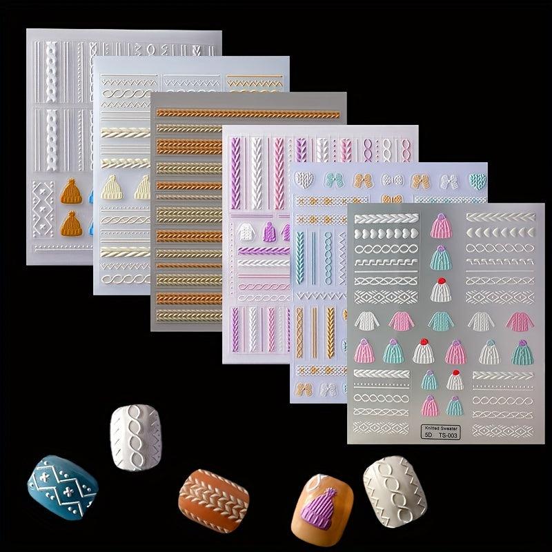 5D Embossed Knitted Sweater Nail Art Sticker Self Adhesive Nail Art Decals