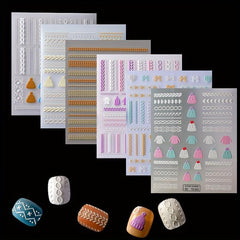 5D Embossed Knitted Sweater Nail Art Sticker Self Adhesive Nail Art Decals
