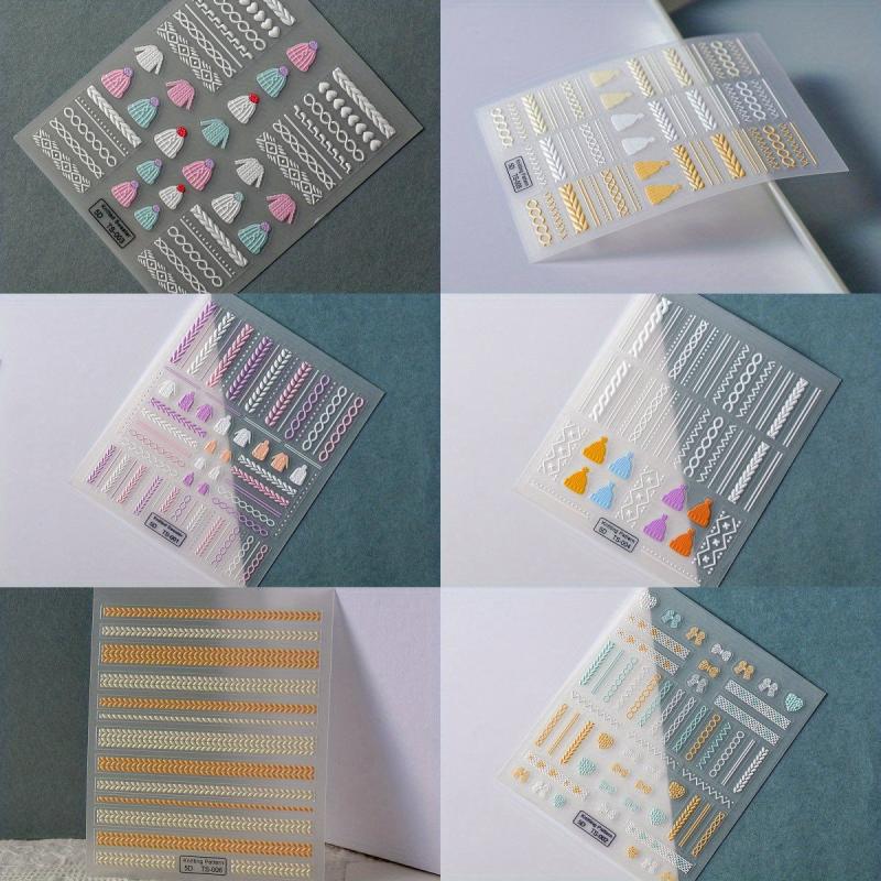 5D Embossed Knitted Sweater Nail Art Sticker Self Adhesive Nail Art Decals
