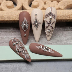 2 pcs 5D Embossed Nail Stickers - Brown & Lace Adhesive Decals