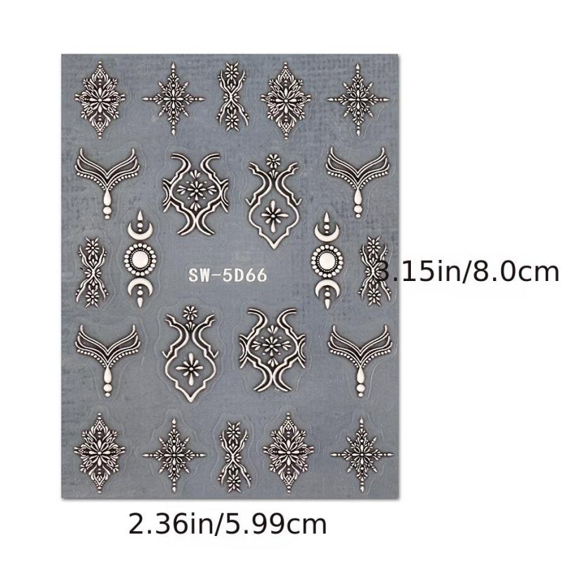 2 pcs 5D Embossed Nail Stickers - Brown & Lace Adhesive Decals