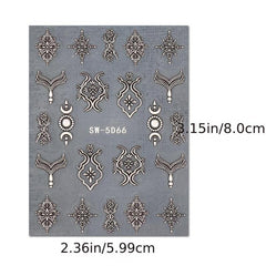 2 pcs 5D Embossed Nail Stickers - Brown & Lace Adhesive Decals