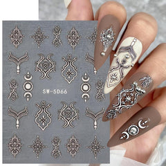 2 pcs 5D Embossed Nail Stickers - Brown & Lace Adhesive Decals