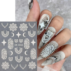 2 pcs 5D Embossed Nail Stickers - Brown & Lace Adhesive Decals