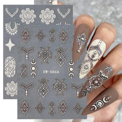 2 pcs 5D Embossed Nail Stickers - Brown & Lace Adhesive Decals