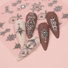 2 pcs 5D Embossed Nail Stickers - Brown & Lace Adhesive Decals