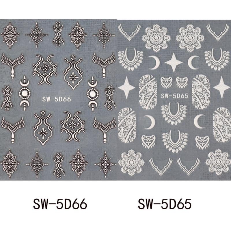 2 pcs 5D Embossed Nail Stickers - Brown & Lace Adhesive Decals