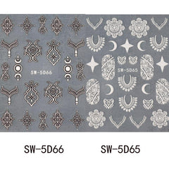 2 pcs 5D Embossed Nail Stickers - Brown & Lace Adhesive Decals