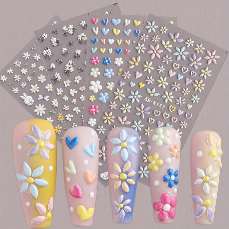 Daisy Flower 5D Nail Stickers Summer Nail Art Decoration