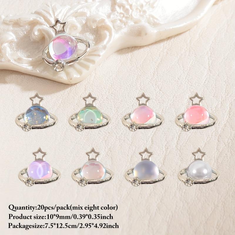 20pcs Planet Nail Art Charms Cat Eye Rhinestones 3D Star Nail Gem Accessories