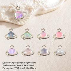20pcs Planet Nail Art Charms Cat Eye Rhinestones 3D Star Nail Gem Accessories