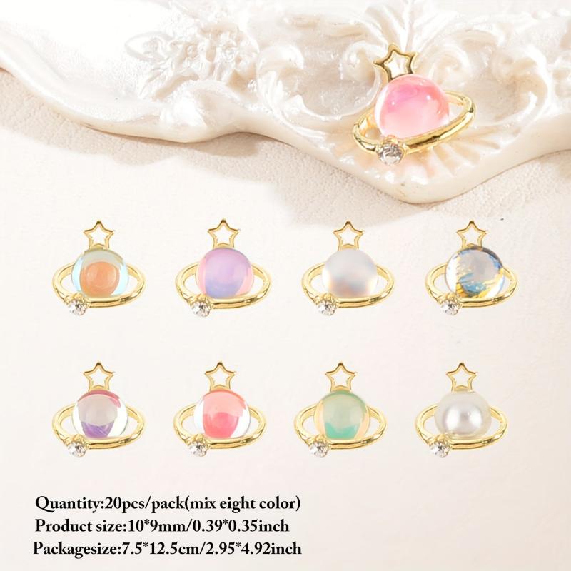 20pcs Planet Nail Art Charms Cat Eye Rhinestones 3D Star Nail Gem Accessories