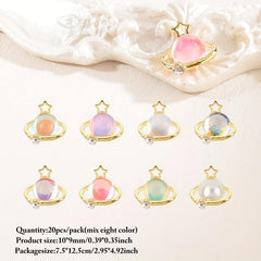 20pcs Planet Nail Art Charms Cat Eye Rhinestones 3D Star Nail Gem Accessories