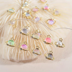 20pcs Planet Nail Art Charms Cat Eye Rhinestones 3D Star Nail Gem Accessories