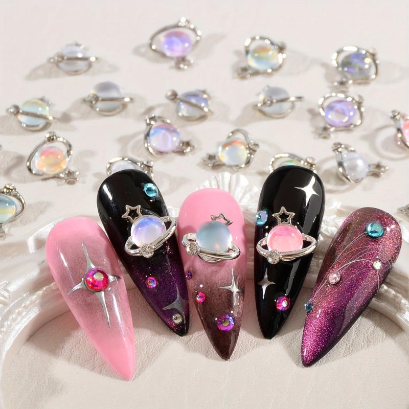 20pcs Planet Nail Art Charms Cat Eye Rhinestones 3D Star Nail Gem Accessories