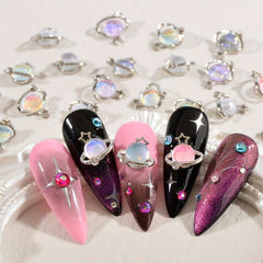 20pcs Planet Nail Art Charms Cat Eye Rhinestones 3D Star Nail Gem Accessories