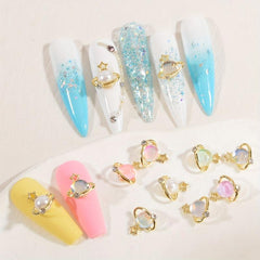 20pcs Planet Nail Art Charms Cat Eye Rhinestones 3D Star Nail Gem Accessories