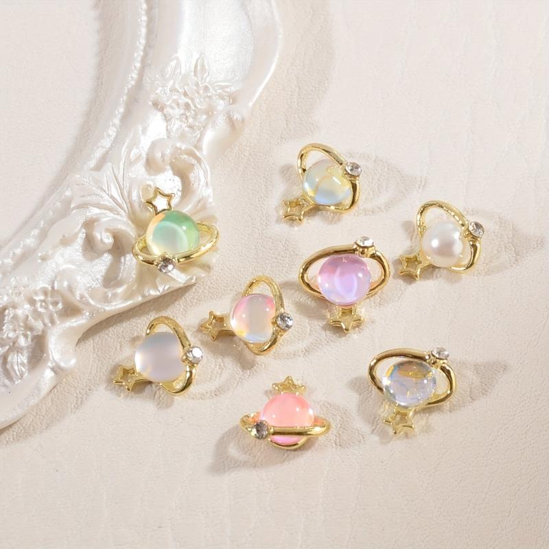 20pcs Planet Nail Art Charms Cat Eye Rhinestones 3D Star Nail Gem Accessories