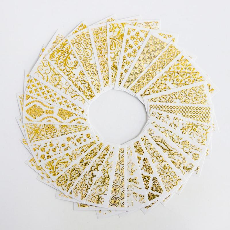 Golden Flower Bronzing Nail Art Stickers Self Adhesive Nail Art Decals