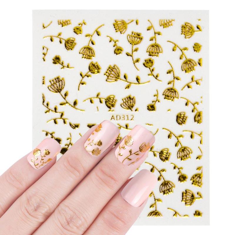 Golden Flower Bronzing Nail Art Stickers Self Adhesive Nail Art Decals