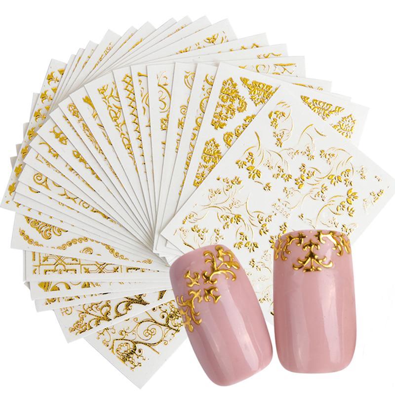 Golden Flower Bronzing Nail Art Stickers Self Adhesive Nail Art Decals