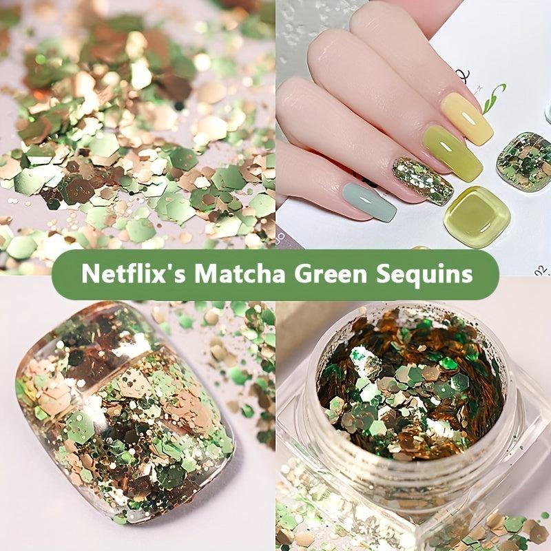 Matcha Green Irregular Nail Glitter Sequins for DIY Nail Art
