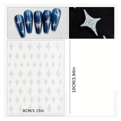 Reflective 3D Nail Stickers Glitter Decals Silver Stars Hearts Butterflies