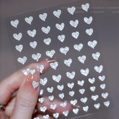 Reflective 3D Nail Stickers Glitter Decals Silver Stars Hearts Butterflies