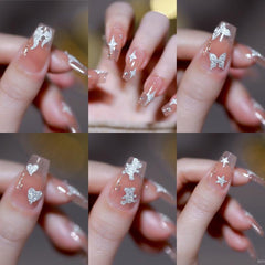 Reflective 3D Nail Stickers Glitter Decals Silver Stars Hearts Butterflies