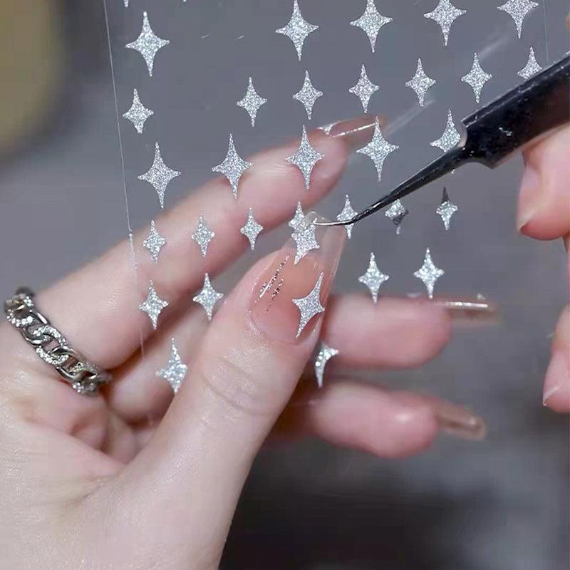 Reflective 3D Nail Stickers Glitter Decals Silver Stars Hearts Butterflies