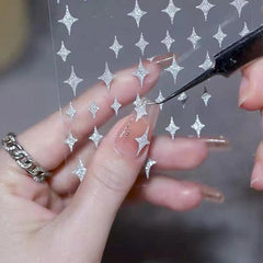 Reflective 3D Nail Stickers Glitter Decals Silver Stars Hearts Butterflies
