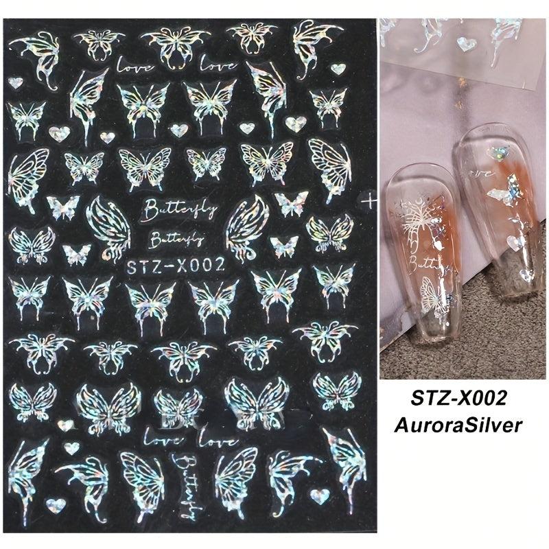Holographic Butterfly Nail Stickers Laser Adhesive Sliders 3D Decal