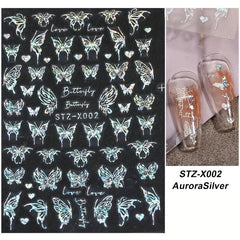 Holographic Butterfly Nail Stickers Laser Adhesive Sliders 3D Decal