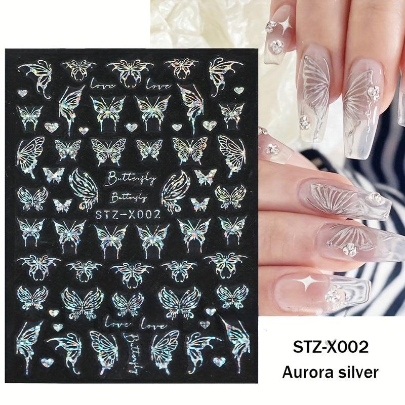 Holographic Butterfly Nail Stickers Laser Adhesive Sliders 3D Decal
